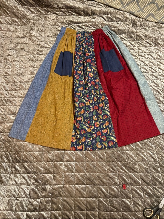 Dresses & Skirts - New Handmade Patchwork Maxi Skirt in Mustard, Navy & Red 13↔️30↕️ #1377